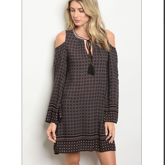 Boho Tassel Floral Cold Shoulder Dress - Picture 1 of 3